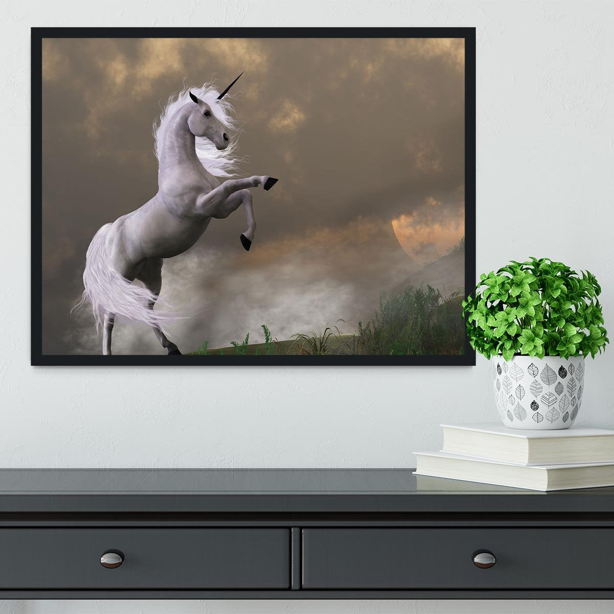 A unicorn stag asserts its power Framed Print - Canvas Art Rocks - 2