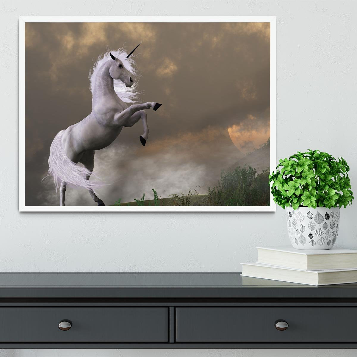 A unicorn stag asserts its power Framed Print - Canvas Art Rocks -6
