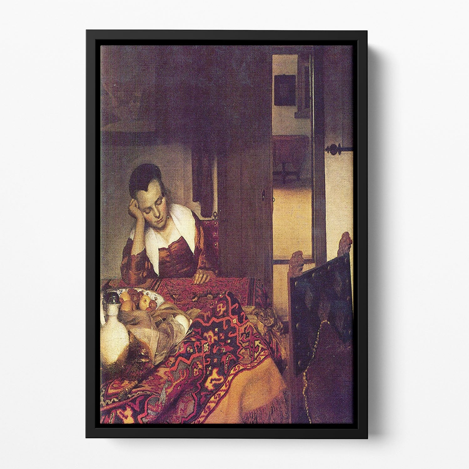 A woman asleep by Vermeer Floating Framed Canvas