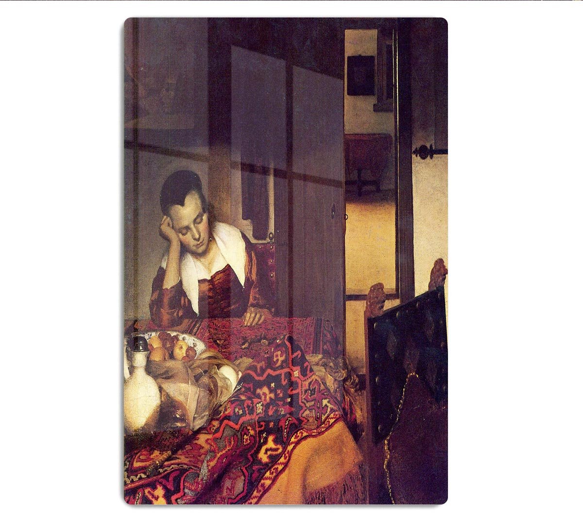 A woman asleep by Vermeer HD Metal Print - Canvas Art Rocks - 1