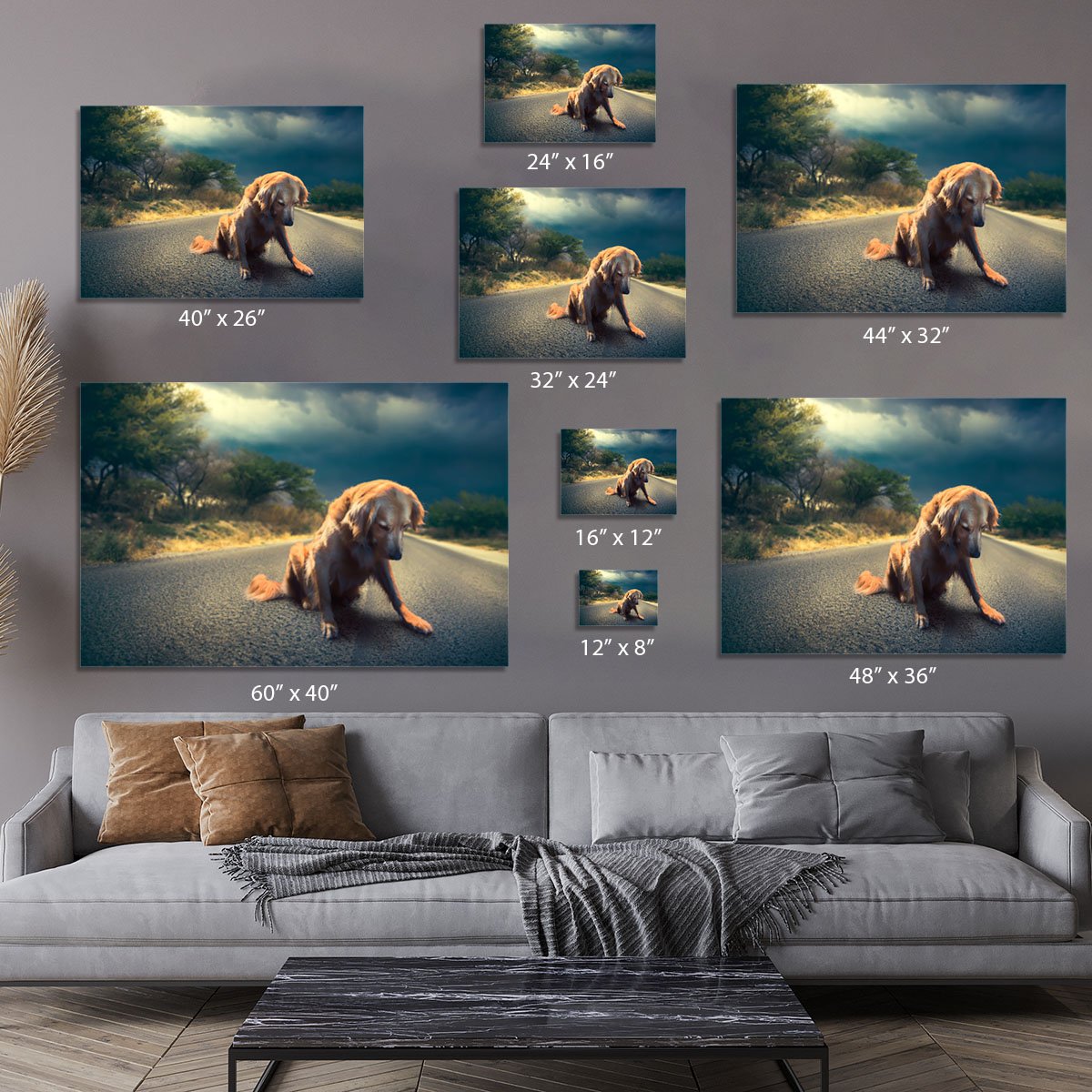 Abandoned dog in the middle of the road Canvas Print or Poster