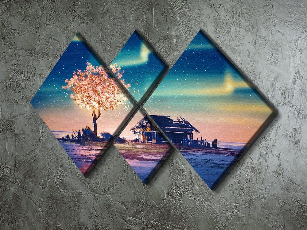 Abandoned house and fantasy tree 4 Square Multi Panel Canvas  - Canvas Art Rocks - 2