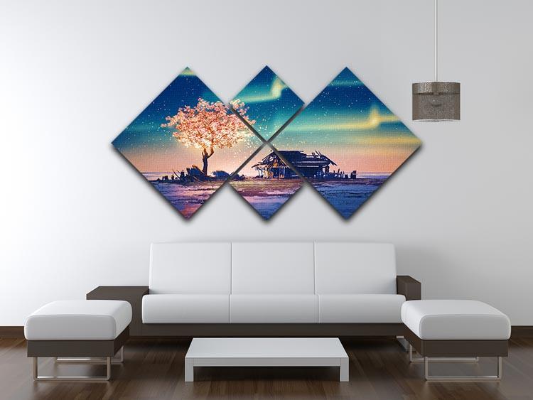 Abandoned house and fantasy tree 4 Square Multi Panel Canvas  - Canvas Art Rocks - 3