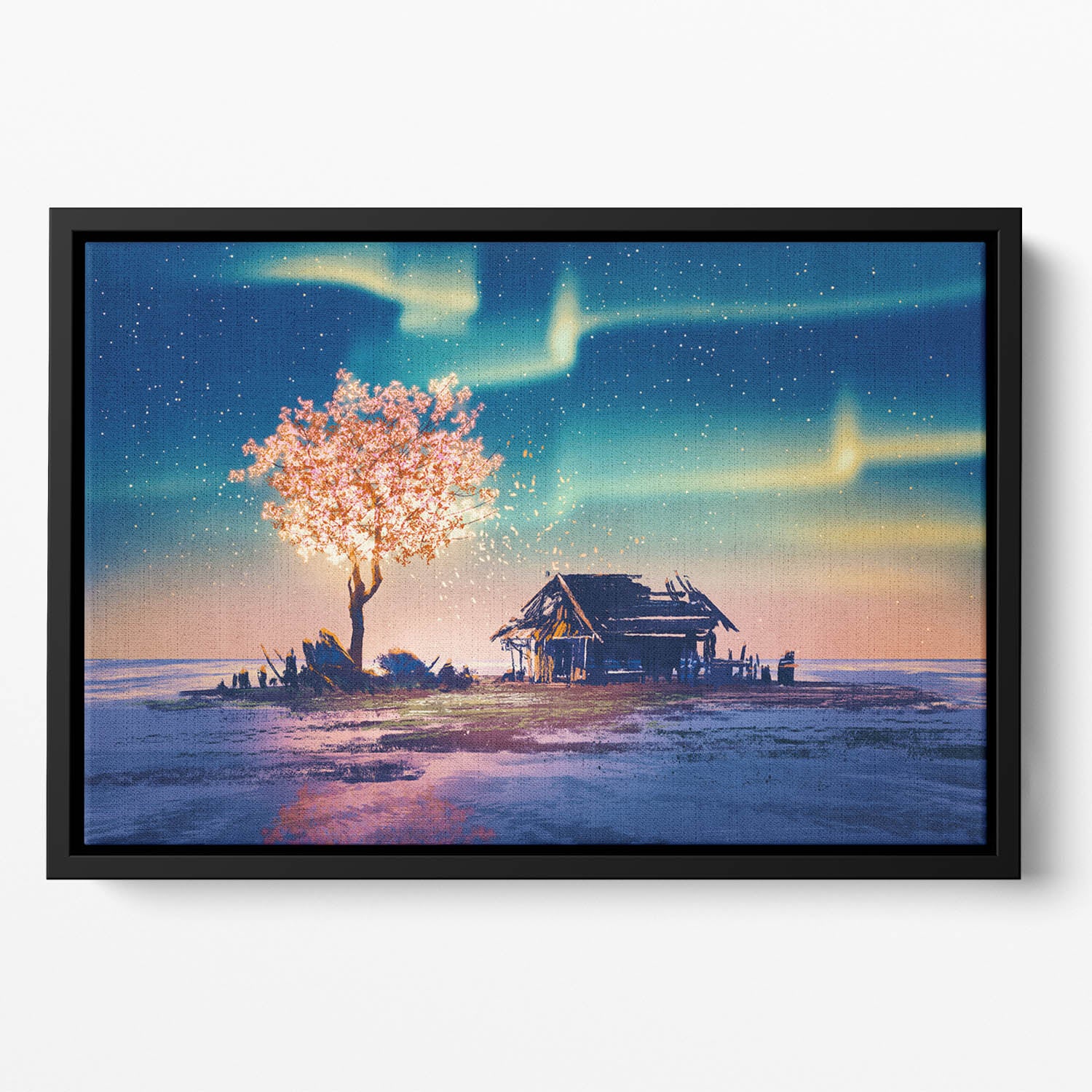 Abandoned house and fantasy tree Floating Framed Canvas