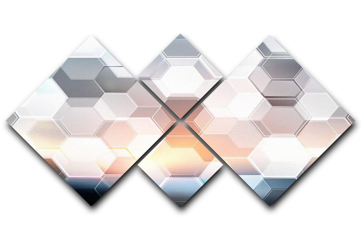 Abstract modern tech hexagon 4 Square Multi Panel Canvas  - Canvas Art Rocks - 1