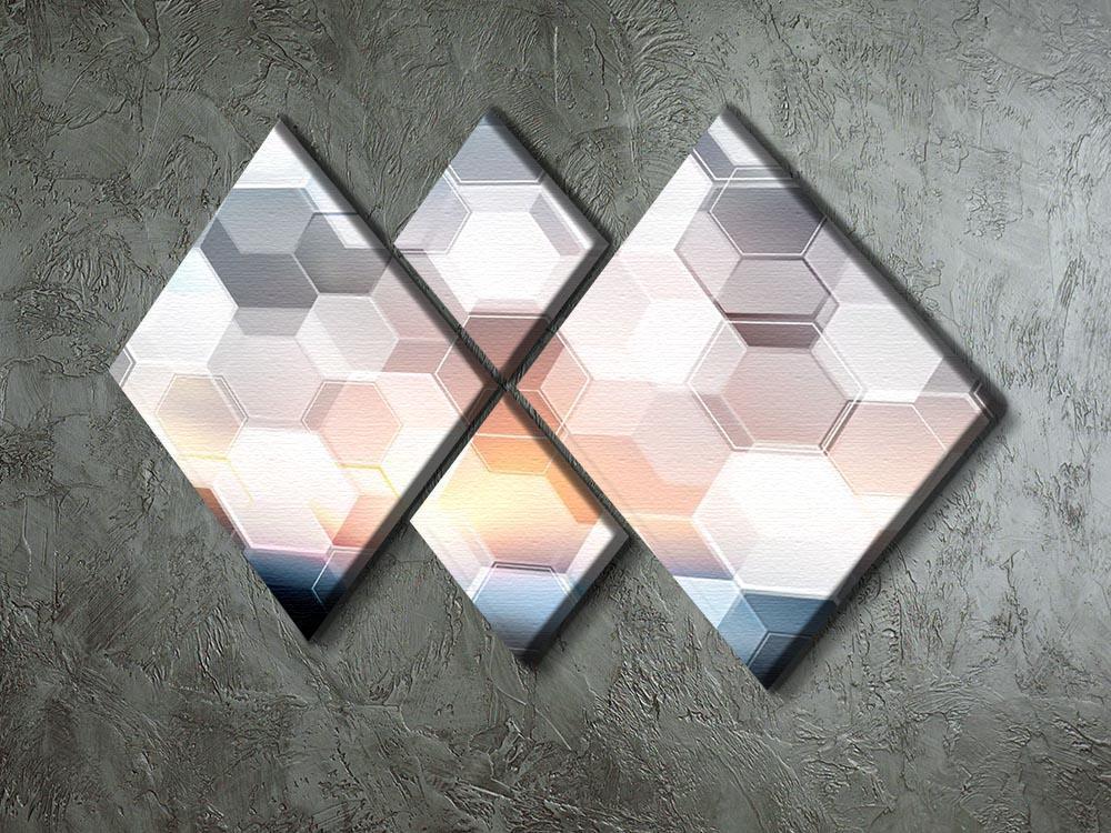 Abstract modern tech hexagon 4 Square Multi Panel Canvas  - Canvas Art Rocks - 2