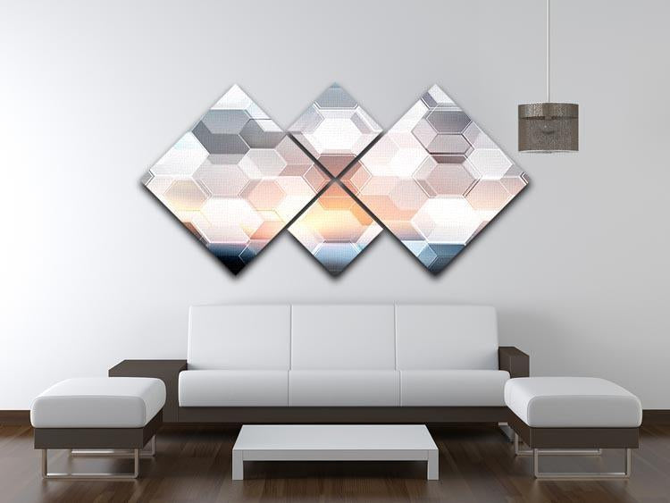 Abstract modern tech hexagon 4 Square Multi Panel Canvas  - Canvas Art Rocks - 3