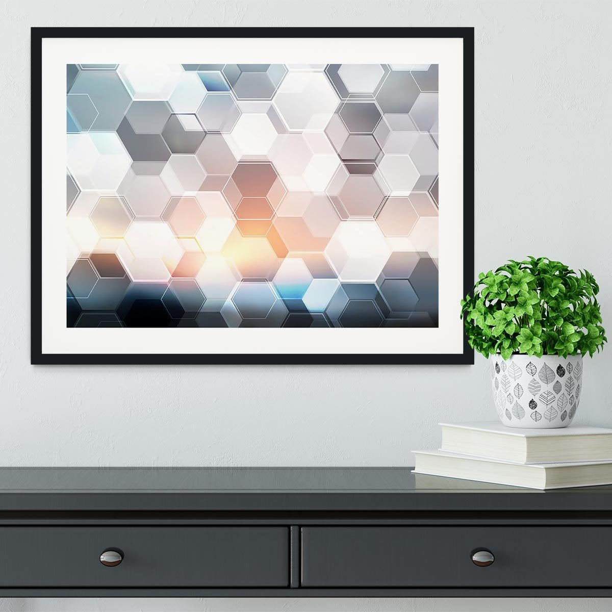 Abstract modern tech hexagon Framed Print - Canvas Art Rocks - 1