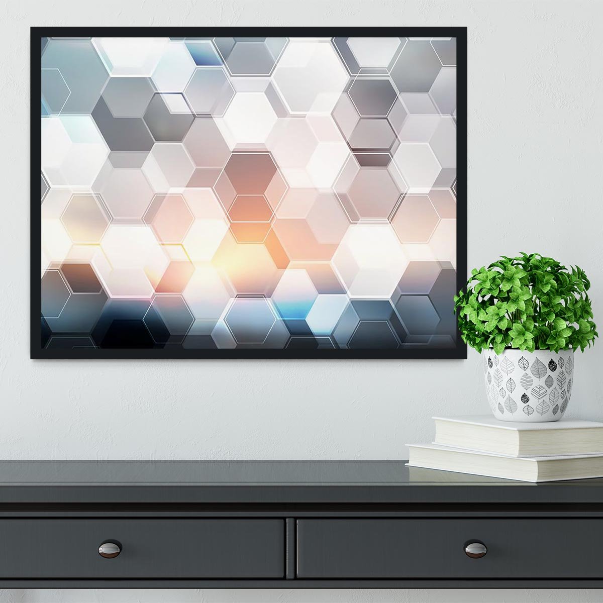 Abstract modern tech hexagon Framed Print - Canvas Art Rocks - 2
