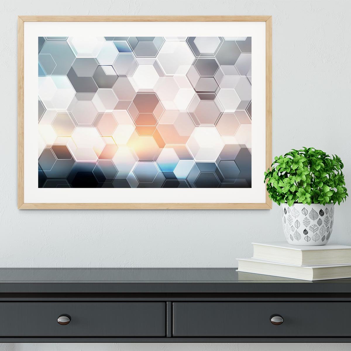 Abstract modern tech hexagon Framed Print - Canvas Art Rocks - 3