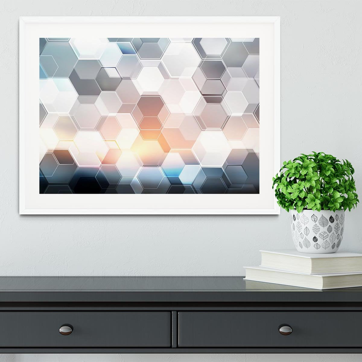 Abstract modern tech hexagon Framed Print - Canvas Art Rocks - 5