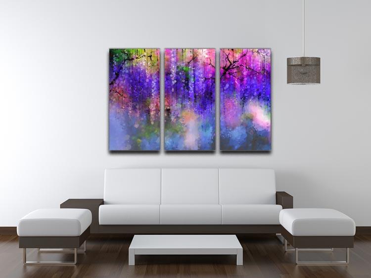 Abstract violet red and yellow color flowers 3 Split Panel Canvas Print - Canvas Art Rocks - 3