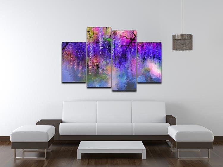 Abstract violet red and yellow color flowers 4 Split Panel Canvas  - Canvas Art Rocks - 3