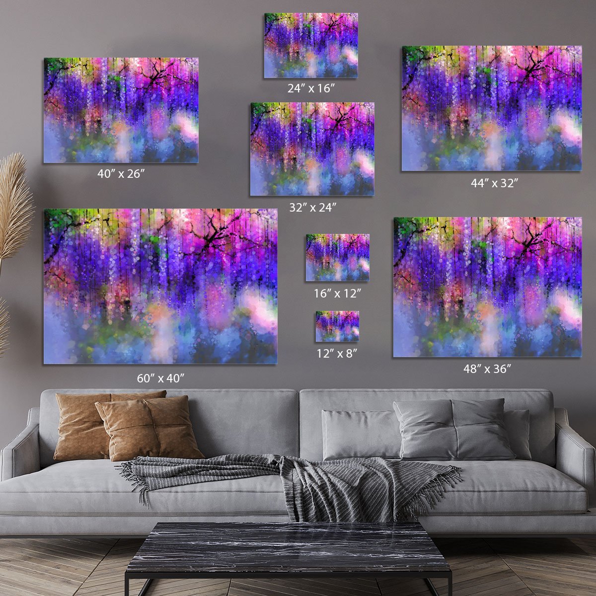 Abstract violet red and yellow color flowers Canvas Print or Poster