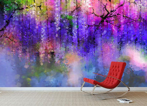 Abstract violet red and yellow color flowers Wall Mural Wallpaper - Canvas Art Rocks - 2