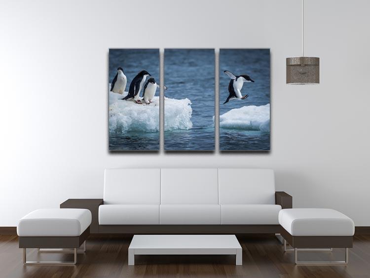 Adelie penguin jumping between two ice floes 3 Split Panel Canvas Print - Canvas Art Rocks - 3