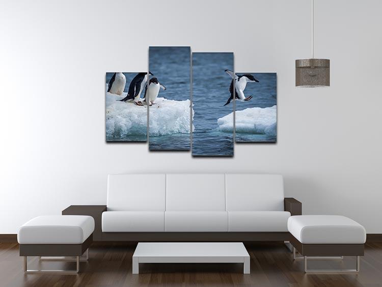 Adelie penguin jumping between two ice floes 4 Split Panel Canvas - Canvas Art Rocks - 3