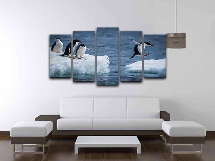 Adelie penguin jumping between two ice floes 5 Split Panel Canvas - Canvas Art Rocks - 3