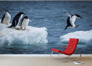 Adelie penguin jumping between two ice floes Wall Mural Wallpaper - Canvas Art Rocks - 2