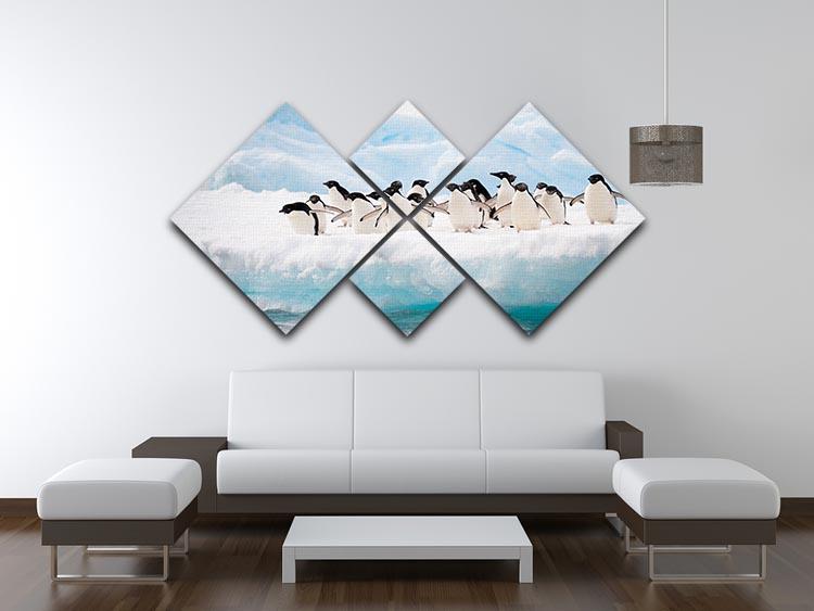 Adelie penguins colony on the iceberg 4 Square Multi Panel Canvas - Canvas Art Rocks - 3