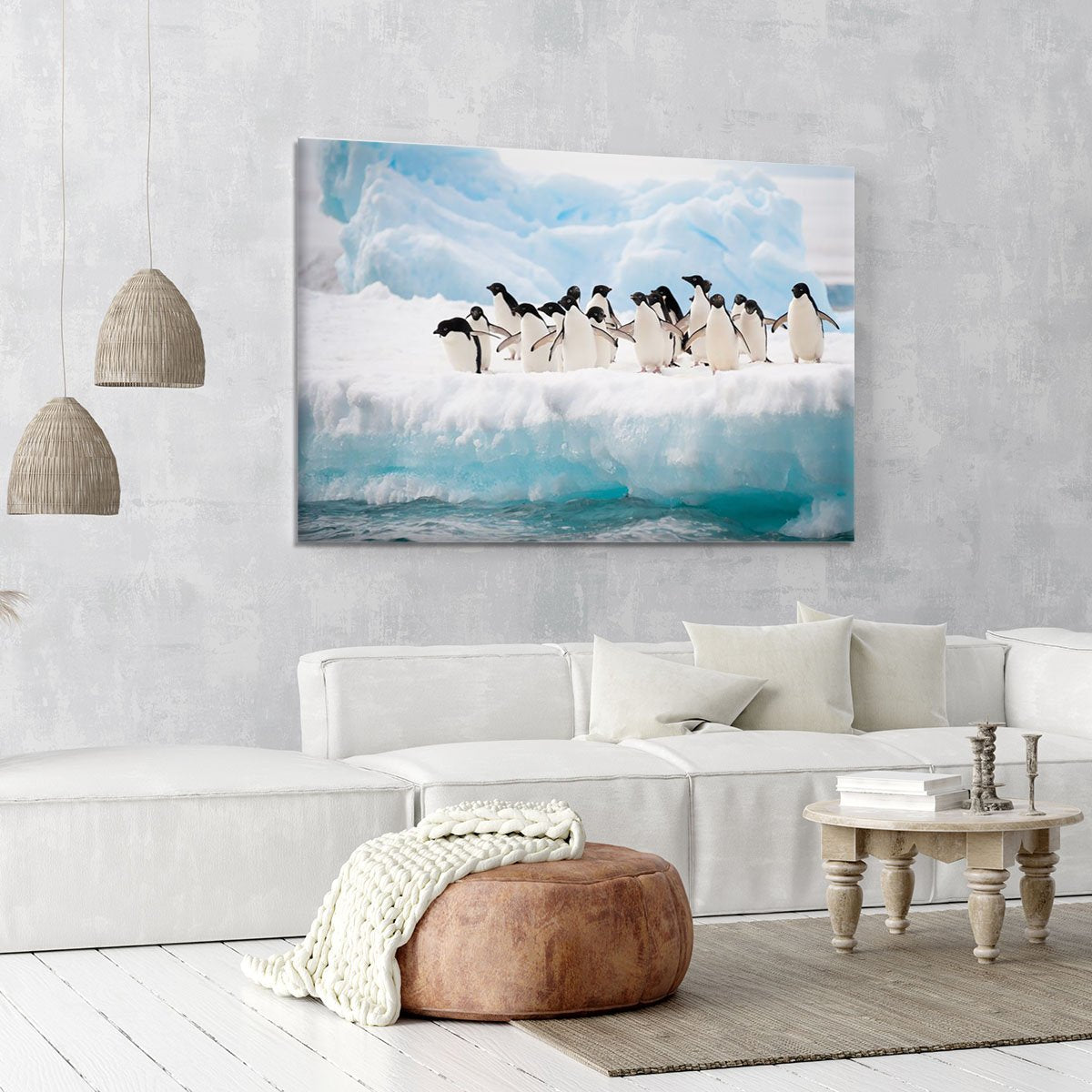 Adelie penguins colony on the iceberg Canvas Print or Poster