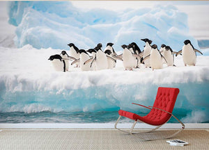Adelie penguins colony on the iceberg Wall Mural Wallpaper - Canvas Art Rocks - 2