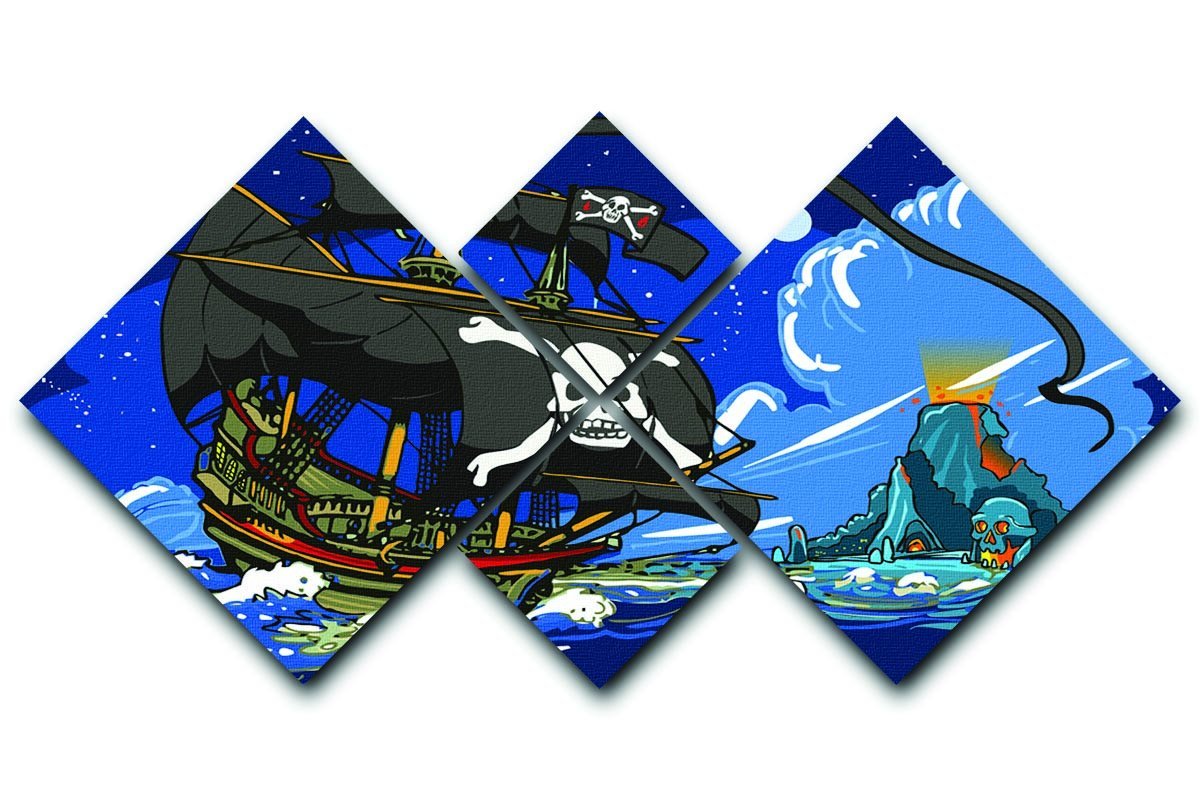 Adventure Time Pirate Ship Sailing 4 Square Multi Panel Canvas  - Canvas Art Rocks - 1