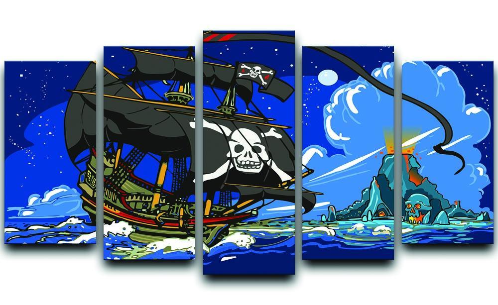 Adventure Time Pirate Ship Sailing 5 Split Panel Canvas  - Canvas Art Rocks - 1