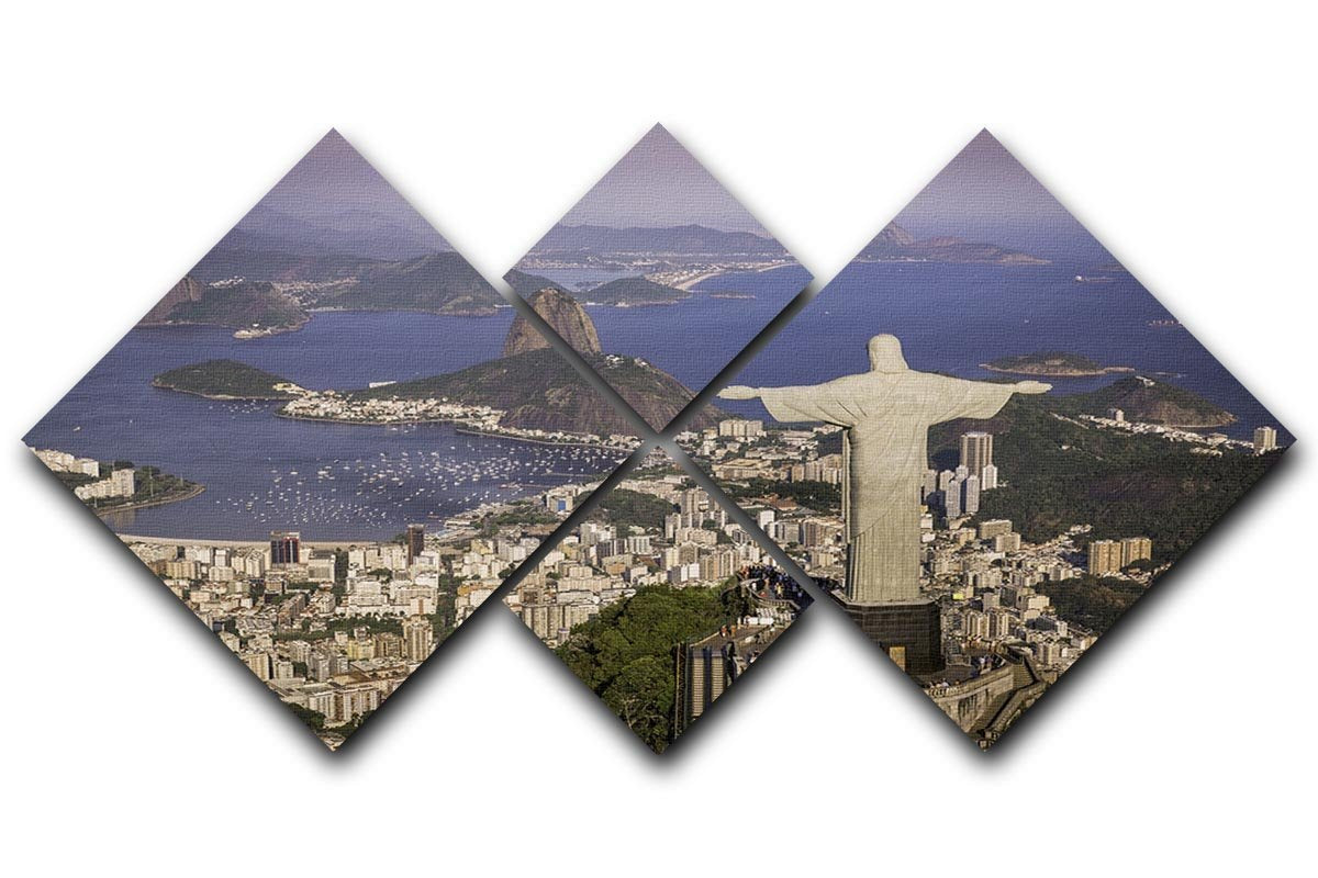 Aerial view of Christ and Botafogo Bay 4 Square Multi Panel Canvas  - Canvas Art Rocks - 1