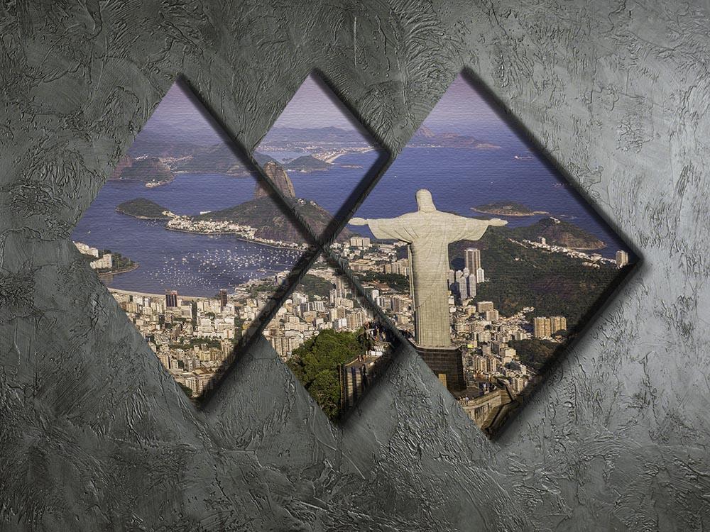Aerial view of Christ and Botafogo Bay 4 Square Multi Panel Canvas  - Canvas Art Rocks - 2