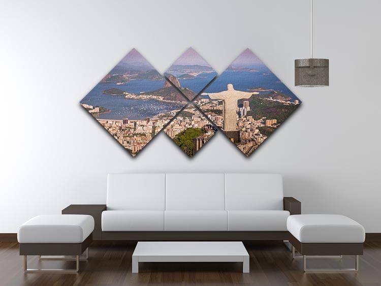 Aerial view of Christ and Botafogo Bay 4 Square Multi Panel Canvas  - Canvas Art Rocks - 3