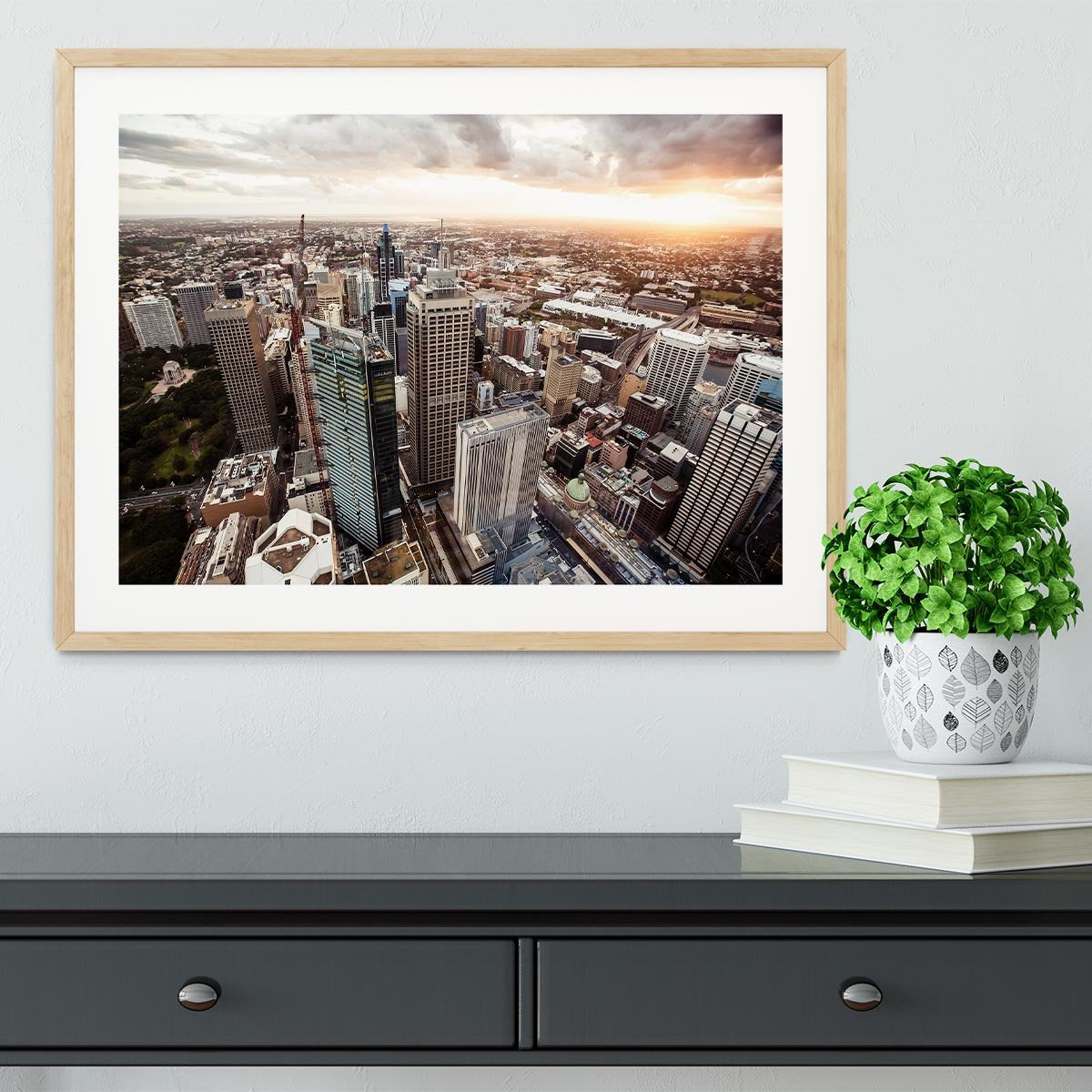 Aerial view of downtown Sydney at sunset Framed Print - Canvas Art Rocks - 3