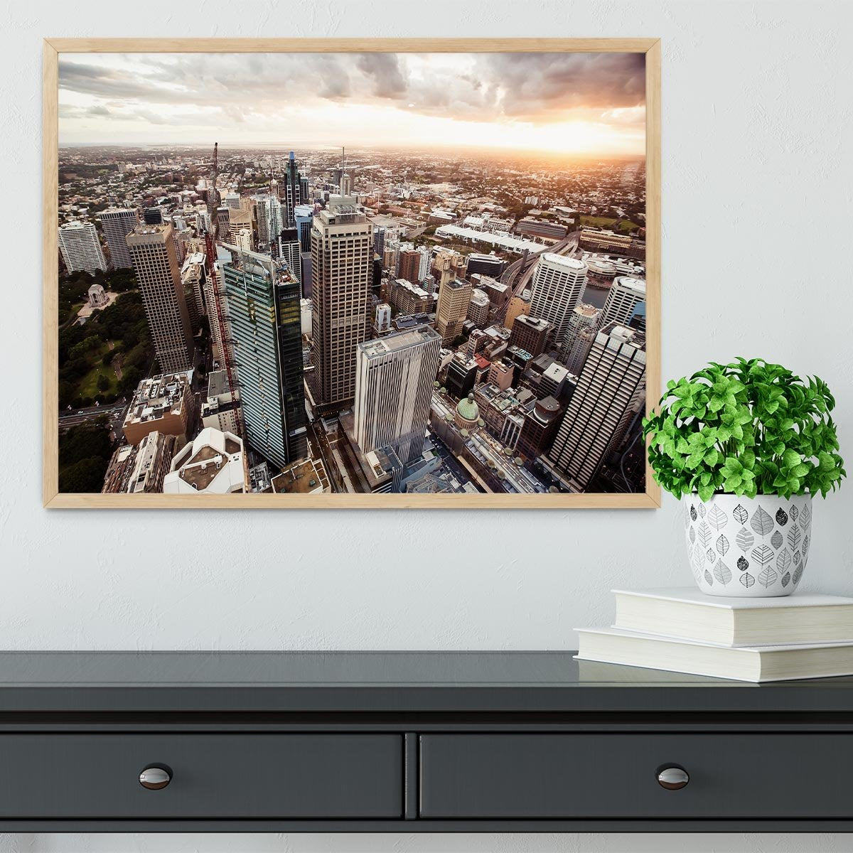 Aerial view of downtown Sydney at sunset Framed Print - Canvas Art Rocks - 4