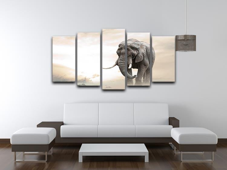 African elephant male walking alone in desert at sunset 5 Split Panel Canvas - Canvas Art Rocks - 3