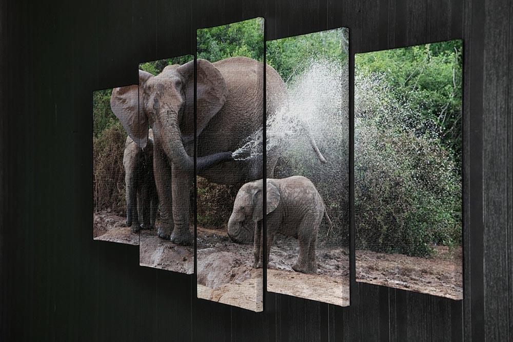 African elephant mother and baby cooling off 5 Split Panel Canvas - Canvas Art Rocks - 2