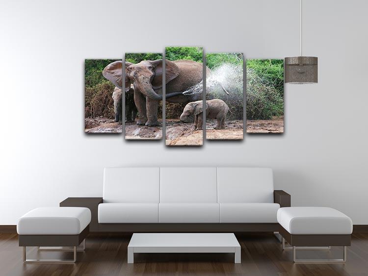 African elephant mother and baby cooling off 5 Split Panel Canvas - Canvas Art Rocks - 3