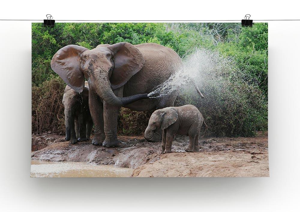 African elephant mother and baby cooling off Canvas Print or Poster - Canvas Art Rocks - 2