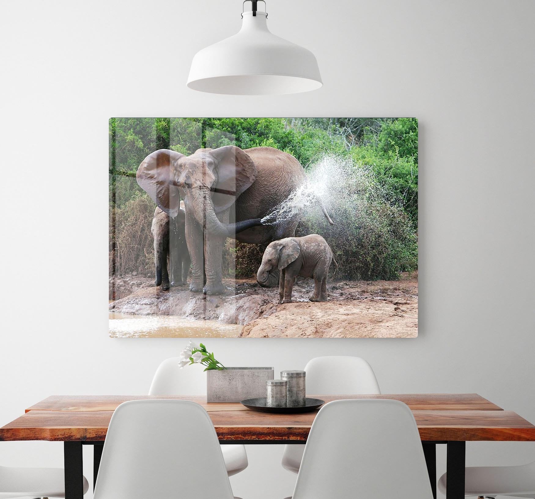 African elephant mother and baby cooling off HD Metal Print - Canvas Art Rocks - 2