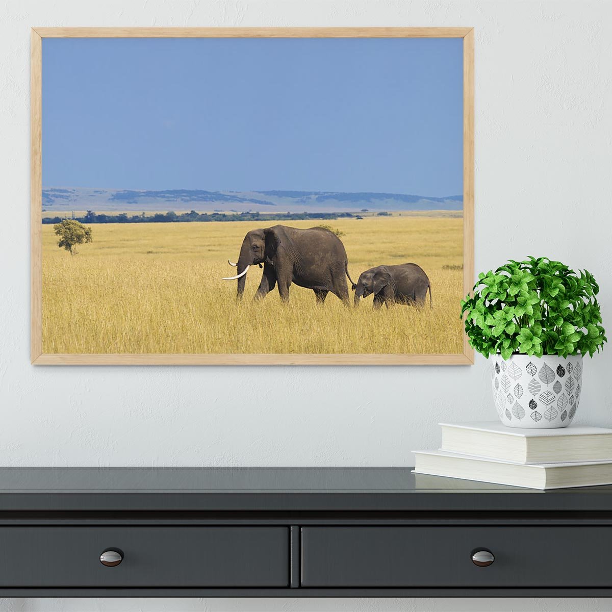African elephant with calf Framed Print - Canvas Art Rocks - 4