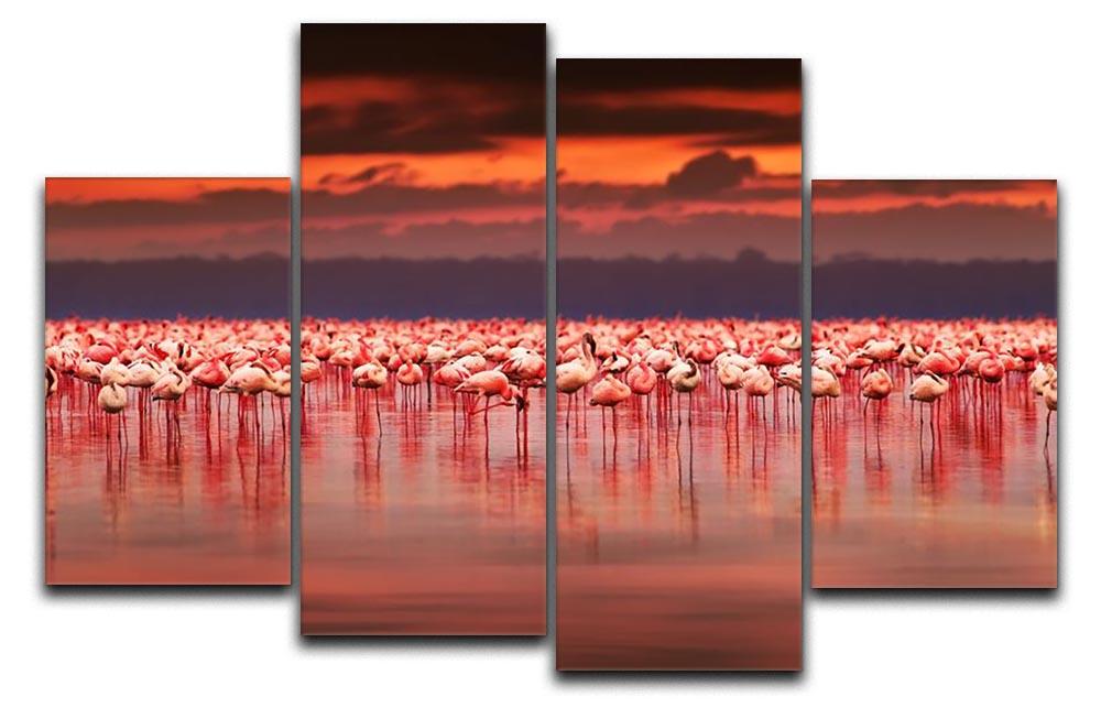 African flamingos in the lake 4 Split Panel Canvas - Canvas Art Rocks - 1
