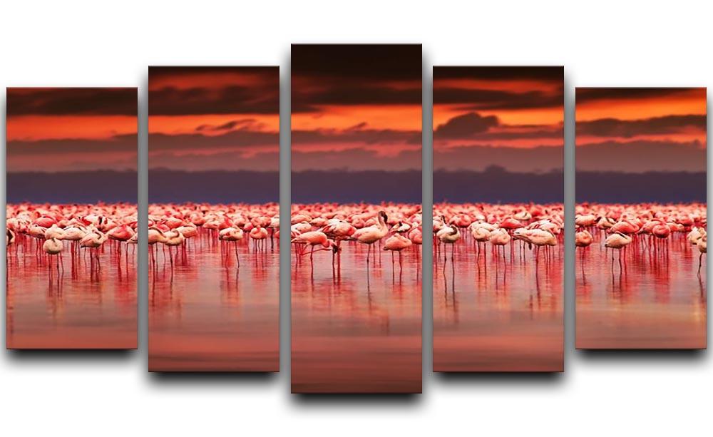 African flamingos in the lake 5 Split Panel Canvas - Canvas Art Rocks - 1