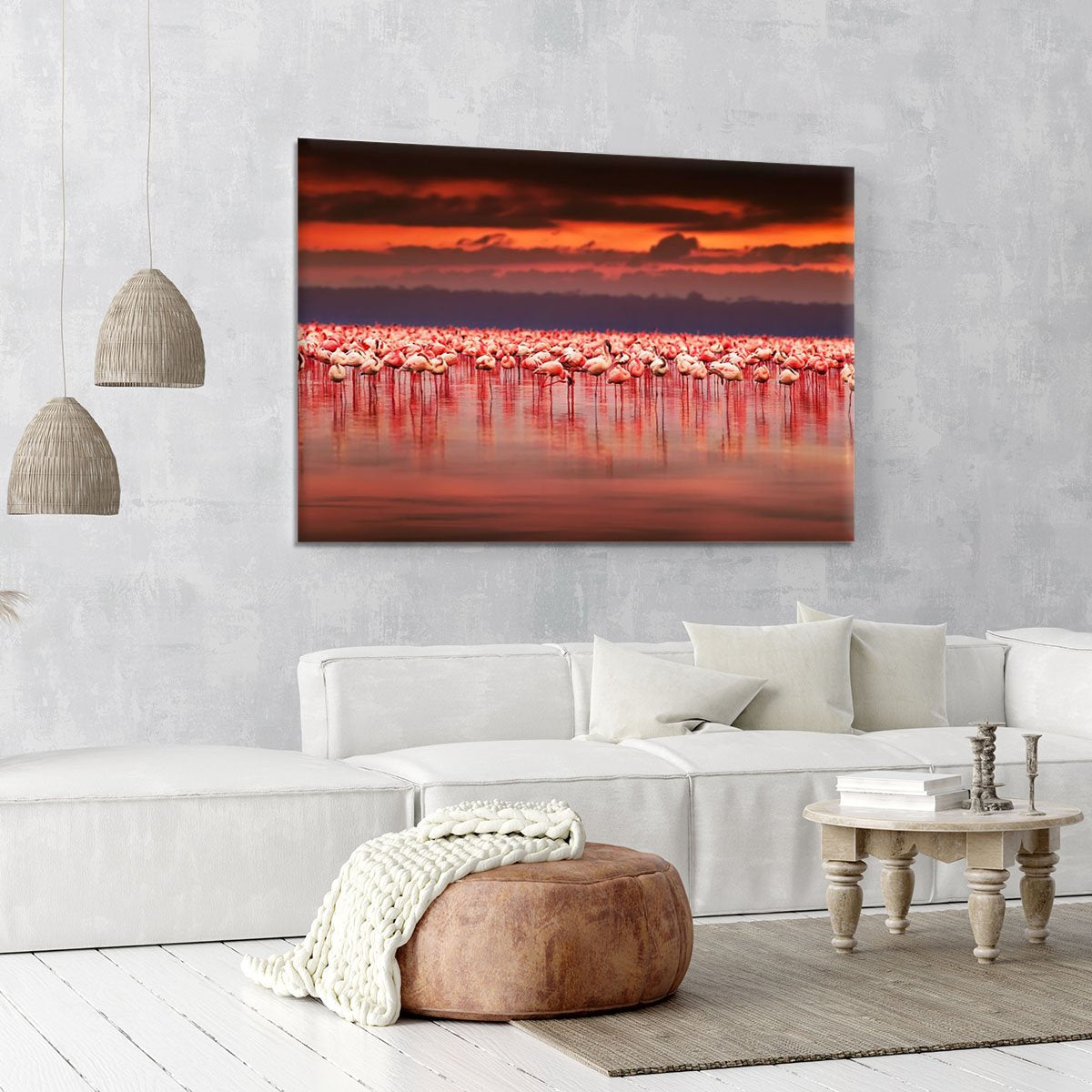 African flamingos in the lake Canvas Print or Poster