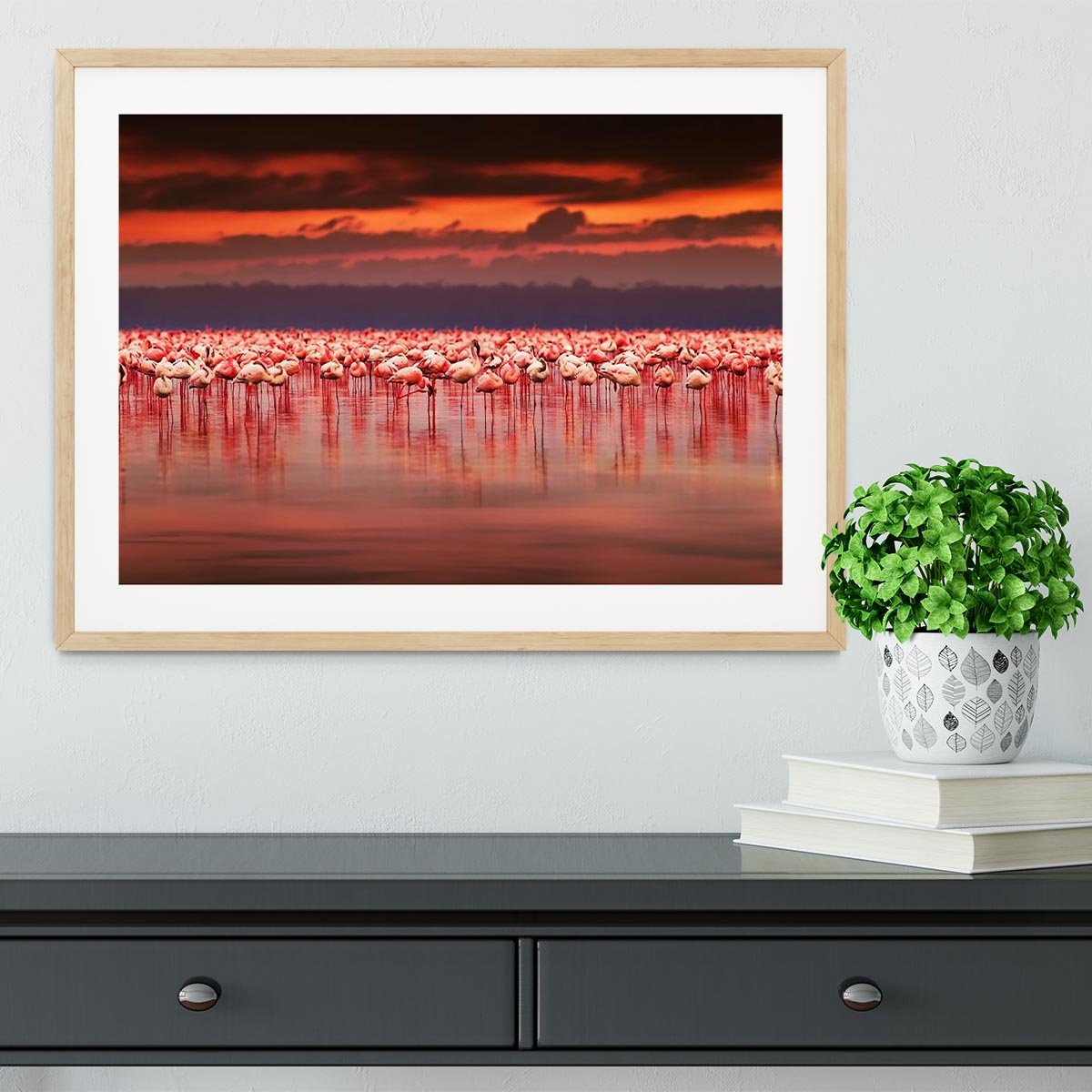 African flamingos in the lake Framed Print - Canvas Art Rocks - 3