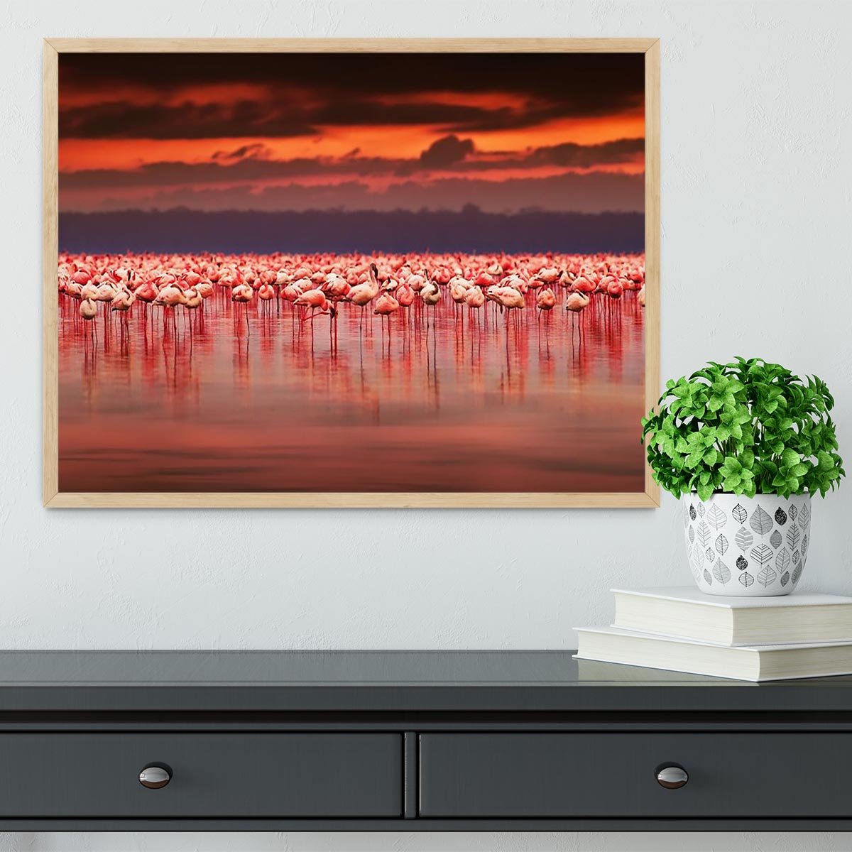 African flamingos in the lake Framed Print - Canvas Art Rocks - 4
