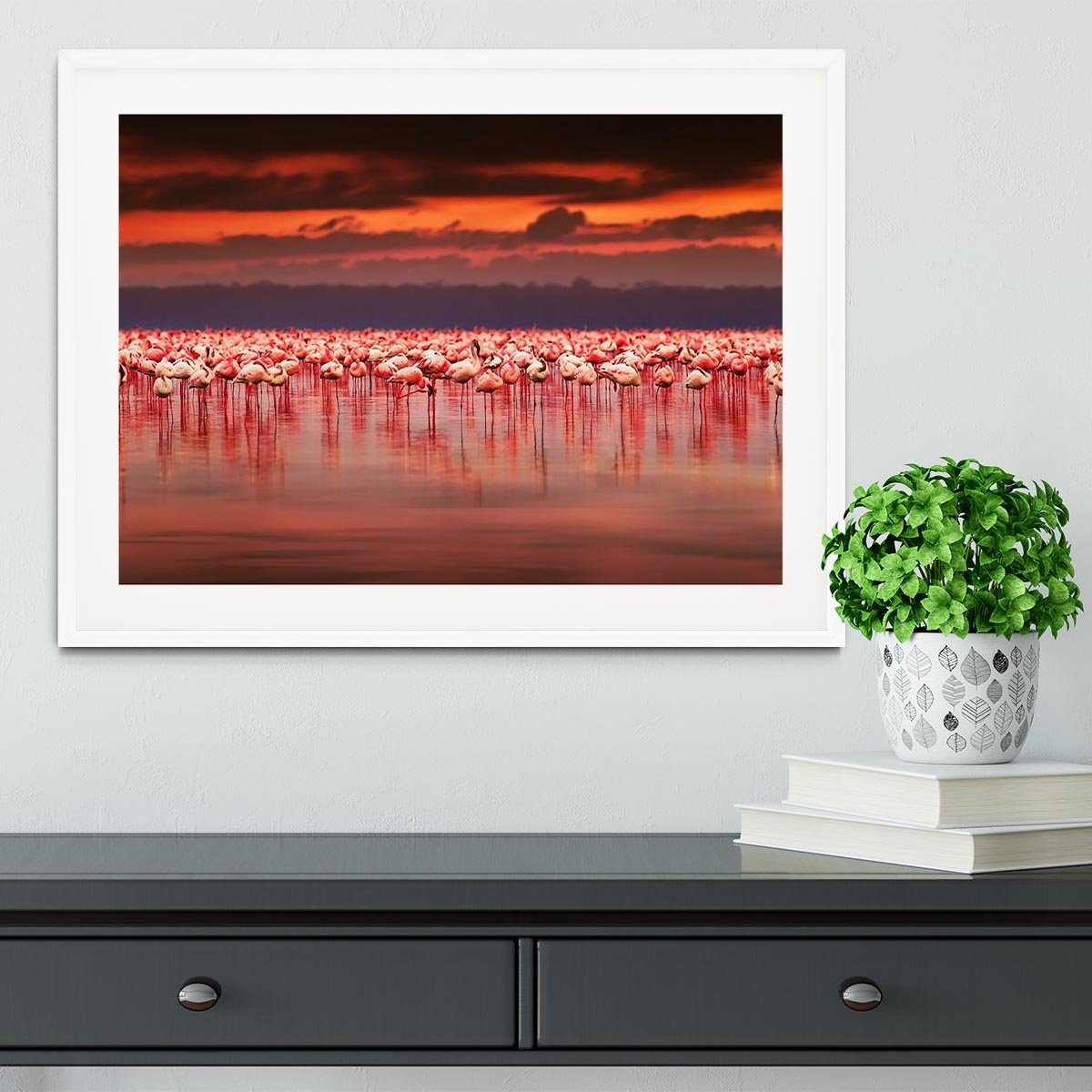 African flamingos in the lake Framed Print - Canvas Art Rocks - 5
