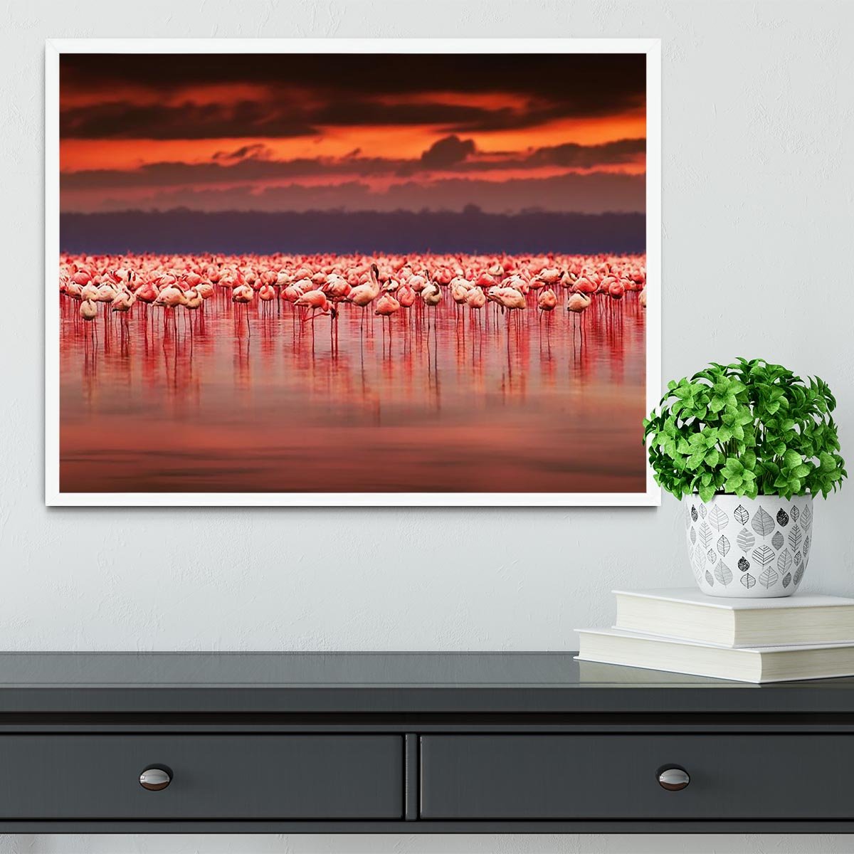 African flamingos in the lake Framed Print - Canvas Art Rocks -6