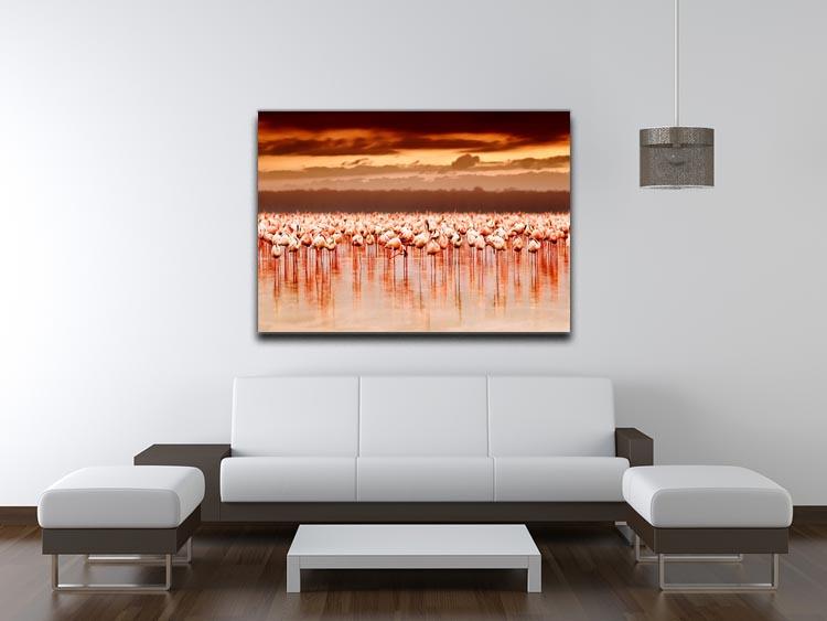 African flamingos in the lake over beautiful sunset Canvas Print or Poster - Canvas Art Rocks - 4