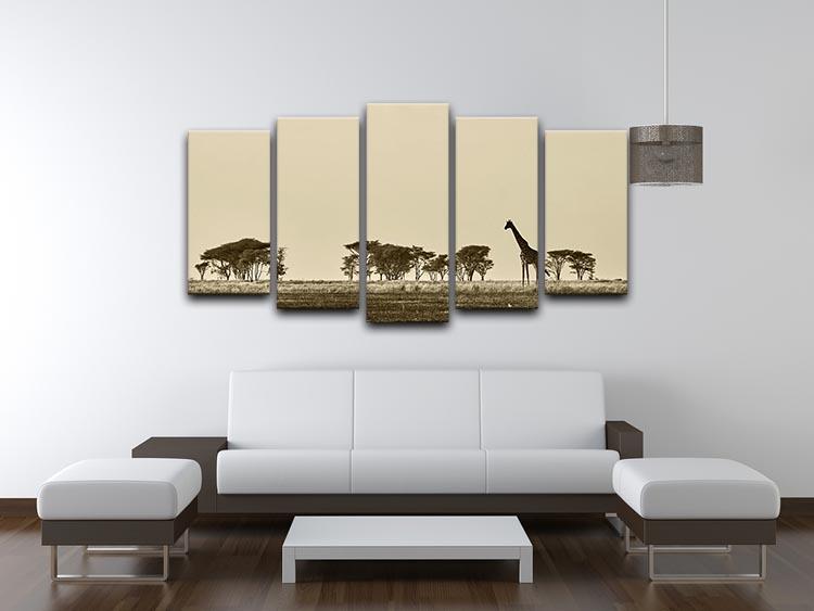 African landscape with giraffe in black and white 5 Split Panel Canvas - Canvas Art Rocks - 3