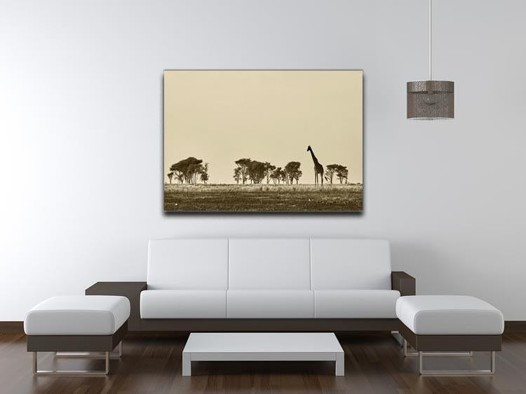 African landscape with giraffe in black and white Canvas Print or Poster - Canvas Art Rocks - 4
