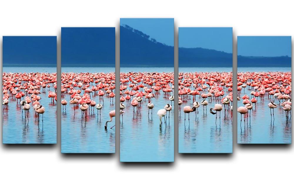 African safari flamingos in the lake 5 Split Panel Canvas - Canvas Art Rocks - 1